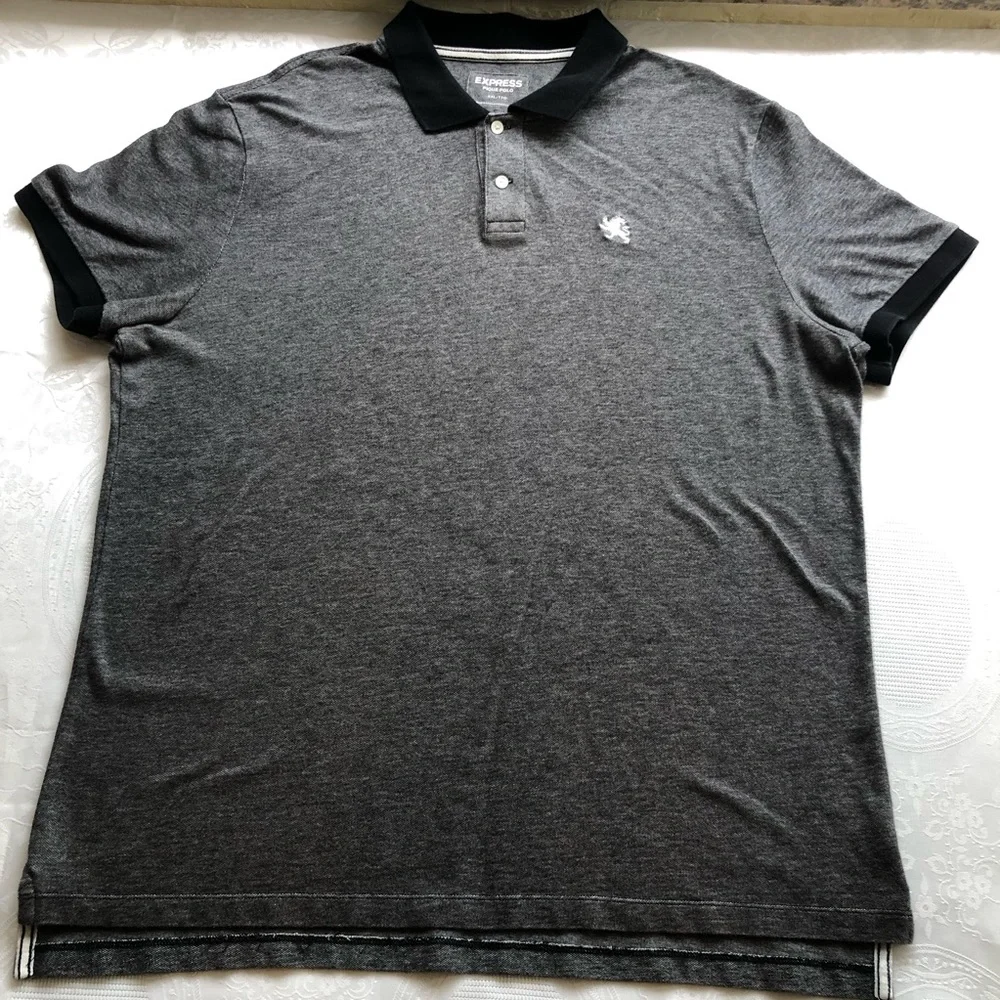 Express Pique Polo Gray Shirt Men’s Size XXL Short Sleeves Button-Up Casual-Fit